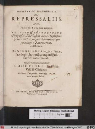 Dissertatio Inauguralis. De Repressaliis