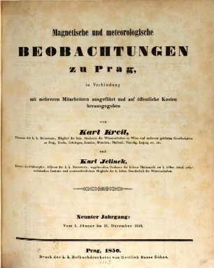 Magnetische und meteorologische Beobachtungen zu Prag. 9. 1848 (1849)