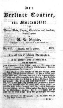No. 616., Montag, den 16. Februar 1829
