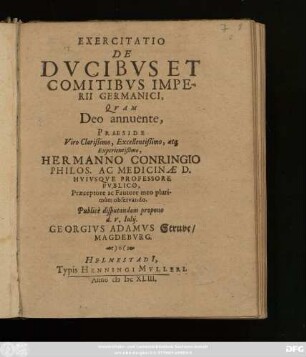 Exercitatio De Ducibus Et Comitibus Imperii Germanici