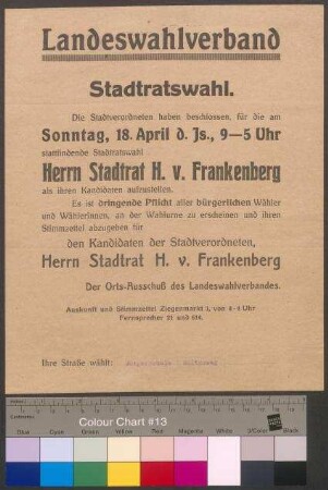 Flugblatt des Landeswahlverbandes Braunschweig (LWVB) zur Stadtratswahl (Wahl eines besoldeten Stadtrats) am 18. April 1920