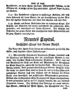Neuntes Capitul. Geschäfts-Creys des kleinen Raths.