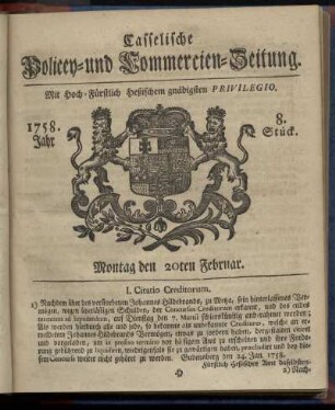 8. Stueck, Montag den 20ten Februar 1758