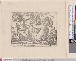 [Zwei nackte Kinder Weintrauben pflückend; Two naked Children sitting in a Landscape]