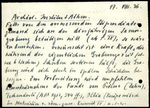 E. Buschor an DAI Athen