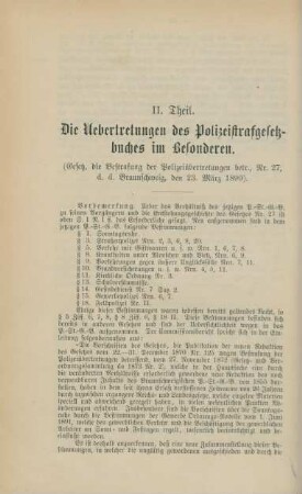 II. Theil. Die Uebertretungen des Polizeistrafgesetzbuches im Besonderen.