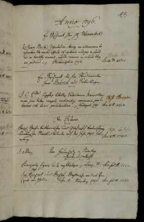 Ein Geschenck Hhrn HR. Blumenbach´s - Ein Geschenck des hier Studierenden Herrn Dietrich aus Siebenbürgen. - Von Frauenholz in Nürnberg erhalten und erkauft.