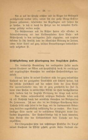 Richtigstellung und Klarlegung des fraglichen Falles