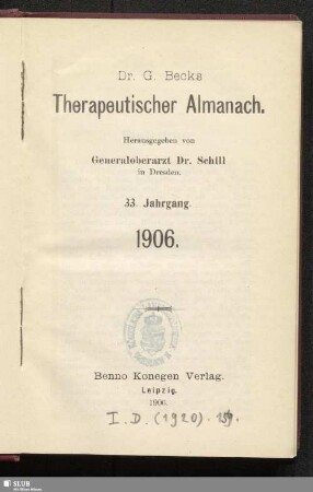 33.1906: G. Becks therapeutischer Almanach