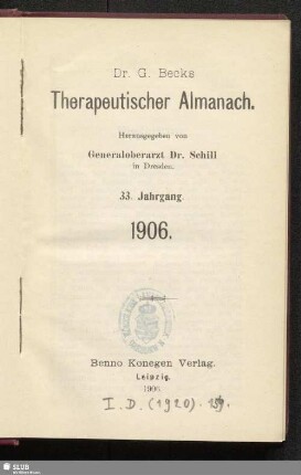 33.1906: G. Becks therapeutischer Almanach