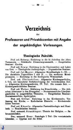 Verzeichnis der Professoren und Privatdozenten.