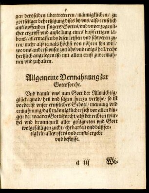 Allgemeine Vermahnung zur Gottsforcht