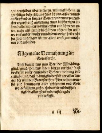 Allgemeine Vermahnung zur Gottsforcht