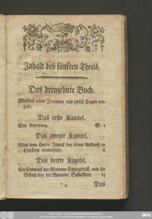 Inhalt des fünften Theils.