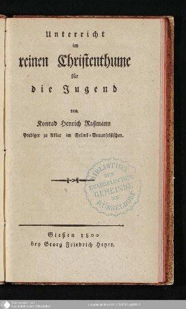 Unterricht im reinen Christenthume für die Jugend