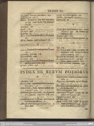 Index III. Rerum Potiorum