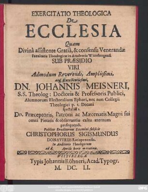 Exercitatio Theologica De Ecclesia