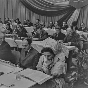 VI. Bundeskongress der Domowina in Hoyerswerda : Hoyerswerda. Saal mit Teilnehmern des VI. Bundeskongresses der Domowina