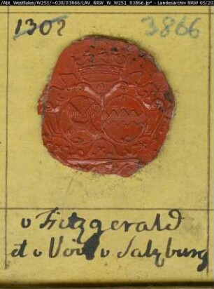Siegler: Fitzgerald und Voit v. Salzburg Überlieferungsart: Stoff: Lack Farbe: rot Form: oval. Durchmesser: 25 mm Art: Typ: Umschrift: