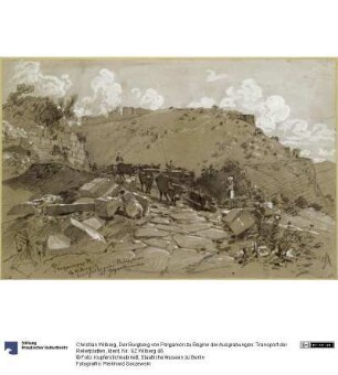 Der Burgberg von Pergamon zu Beginn der Ausgrabungen: Transport der Reliefplatten