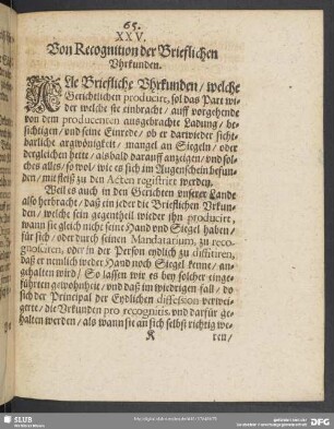 XXV. Von Recognition der Brieflichen Uhrkunden