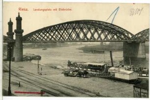 Riesa. Elbbrücke mit Dampfer Bohemia