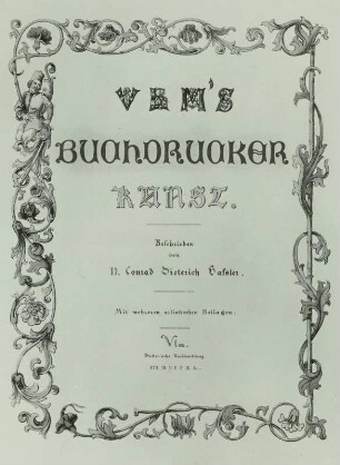 Titelblattzeichnung zu dem Buch von Haßler, D. Conrad Dietrich: Ulmer Buchdruckerkunst