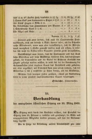 XI. Verhandlung der neunzehnten öffentlichen Sitzung am 16. März 1851.