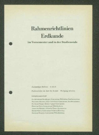 Rahmenrichtlinien Erdkunde im Vorsemester und in der Studienstufe