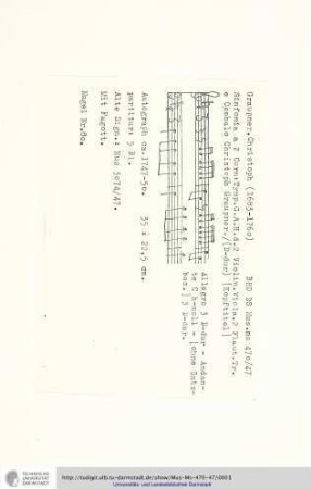 Sinfonia a 2 Corn: Tymp. G. A. H. d. 2 Violin. Viola, 2 Flaut. Tre / Cembalo Christoph Graupner.