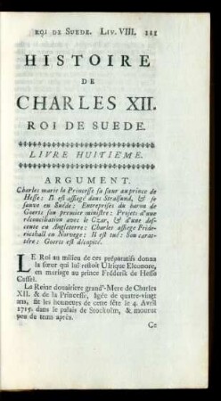 Histoire De Charles XII. Roi De Suede. Livre Huitiéme.