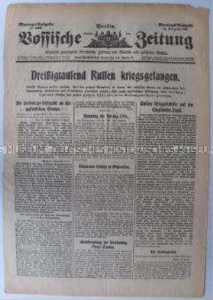 Titelblatt der Tageszeitung "Vossische Zeitung" zur Schlacht bei Tannenberg