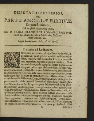 Disputatio Posterior De Partu Ancillae Furtivae ...