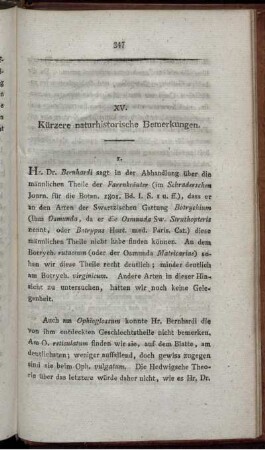 XV. Kürzere naturhistorische Bemerkungen.