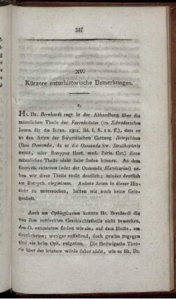 XV. Kürzere naturhistorische Bemerkungen.
