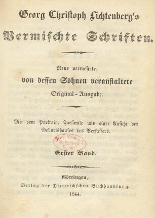 Bd. 1: Georg Christoph Lichtenberg's Vermischte Schriften