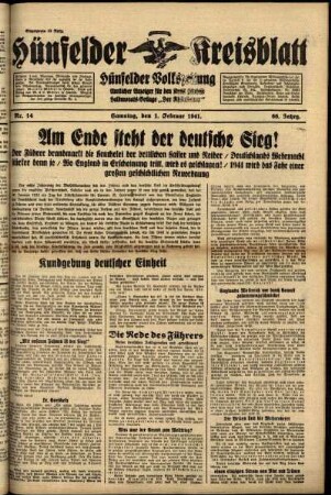 Ausgabe vom Samstag, den 01. Februar 1941.