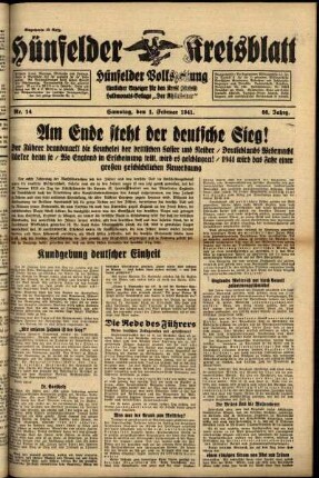 Ausgabe vom Samstag, den 01. Februar 1941.