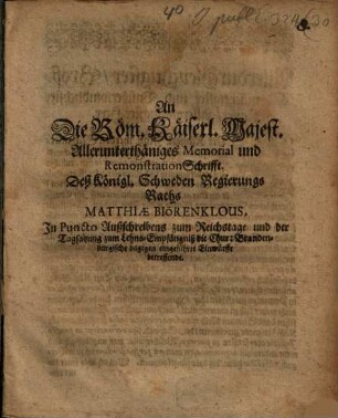 Sac. Caesareae Maiestatis Literae ad Serenissimam Reginam Sueciae, super restitutione Pomeraniae ulterioris. ut et Sac. Regiae Maiestatis Sueciae Responsum, ad Dictas Imperiales literas