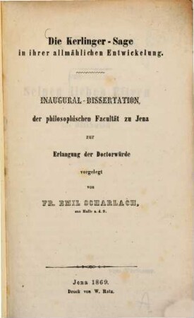 Die Kerlinger-Sage in ihrer allmählichen Entwickelung