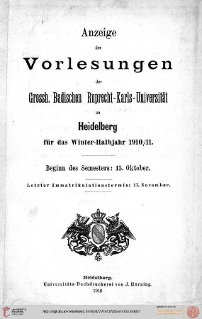 Wintersemester 1910/1911