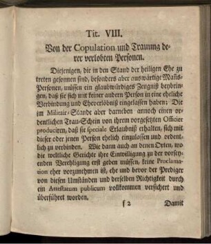Tit. VIII. Von der Copulation und Trauung derer verlobten Personen.