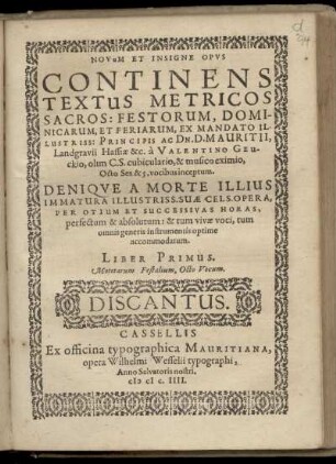 Valentin Geuck: Novum et insigne opus ... Liber primus. Discantus