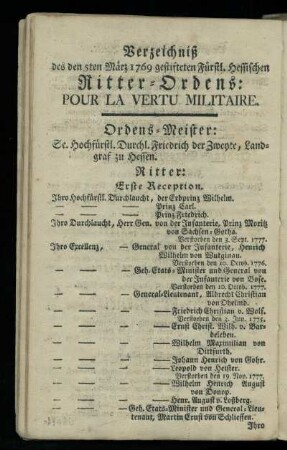 Verzeichniß des Ritter-Ordens pour la vertu militaire
