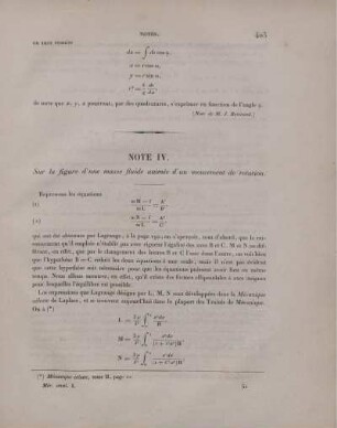 Note IV. Sur la figure d'une masse fluide animée d'un mouvement de rotation.