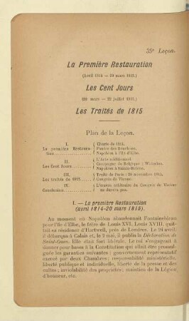 La Première Restauration Les Cent Jours Les Traités de 1815