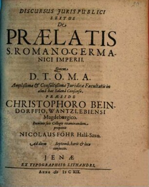 Discursus iuris publici sextus de praelatis S. Romano-Germanici imperii