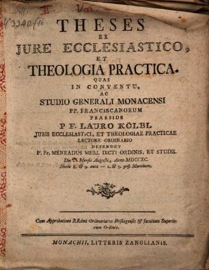 Theses ex iure ecclesiastico et theologia practica