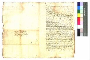 1510 Oktober 17 Die Wildgrafen Philipp und Johann zu Dhaun stellen dem Caspar Cratz von Scharpfenstein zu Schmidburg eine Verschreibung über eine jährlich von den wildgräflichen Gefällen zu Meddersheim fällige Gült von 10 fl aus. Sg.: Beide A. Begl. Abschr. v. 1662