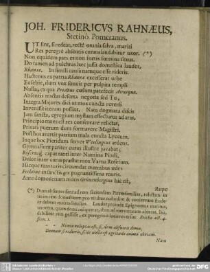 Joh. Fridericus Rahnaeus, Stetino Pomeranus